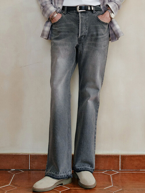 [MIJ] RAW EDGE BOOTS CUT DENIM PANTS - WASHED BLACK