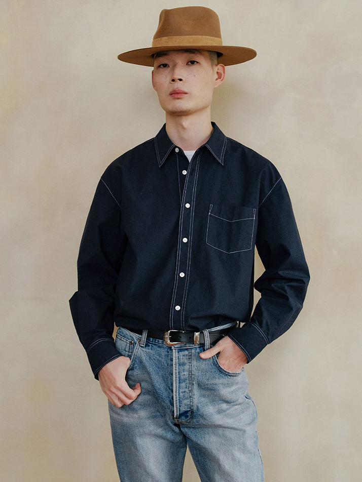 [MIJ] RUSTLING STITCHED SHIRT - NAVY