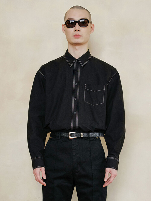 [MIJ] RUSTLING STITCHED SHIRT - BLACK