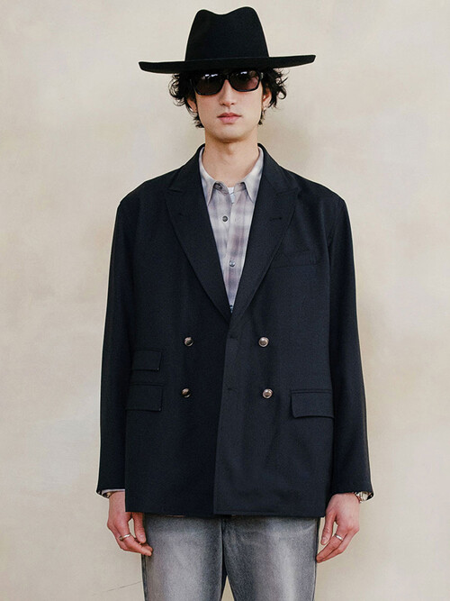 [MIJ] WOOL  DOUBLE BREASTED BLAZER - NAVY