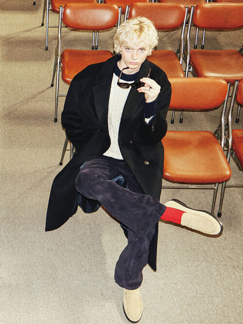 [MIJ] RELAXED DOUBLE BREASTED COAT (COW HORN BUTTON) - NAVY