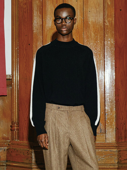 [MIJ] YAK WOOL CONTRASTING MOCK NECK KINT - BLACK