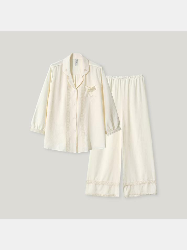 여성 테아 샌드워싱 긴소매 카라넥 투피스 잠옷