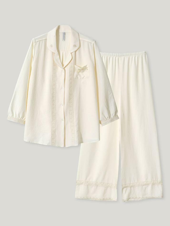 여성 테아 샌드워싱 긴소매 카라넥 투피스 잠옷