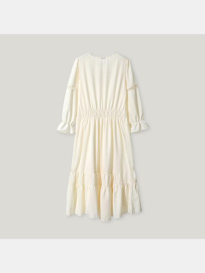 여성 에이비 샌드워싱 긴소매 라운드넥 원피스 잠옷