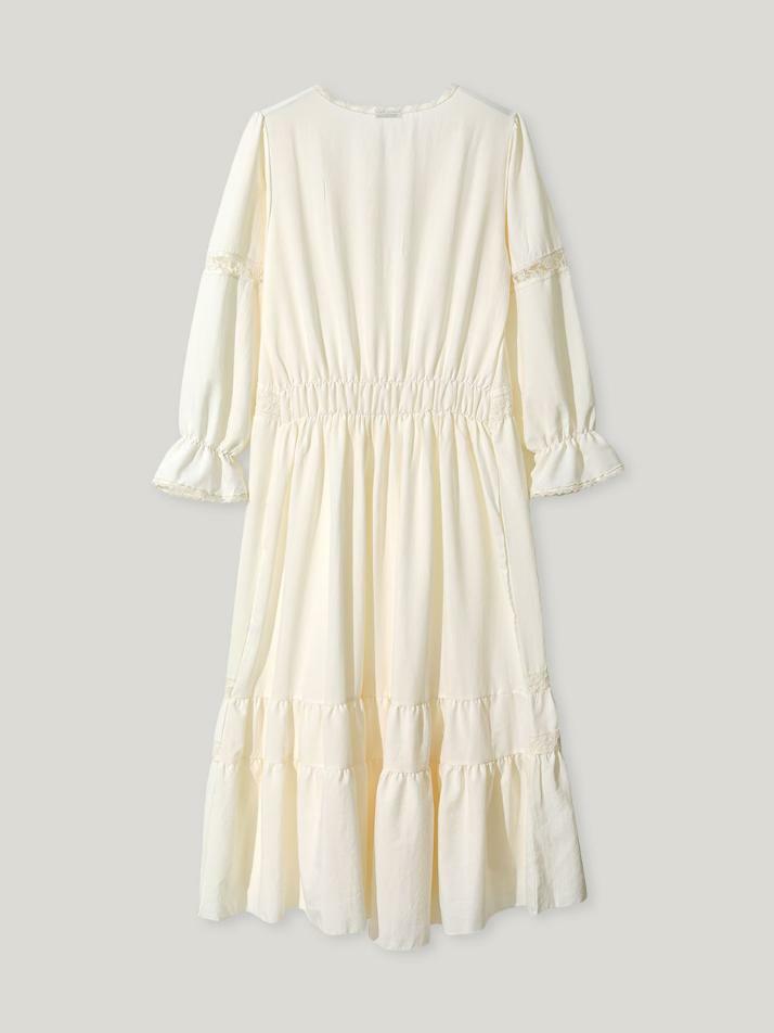 여성 에이비 샌드워싱 긴소매 라운드넥 원피스 잠옷