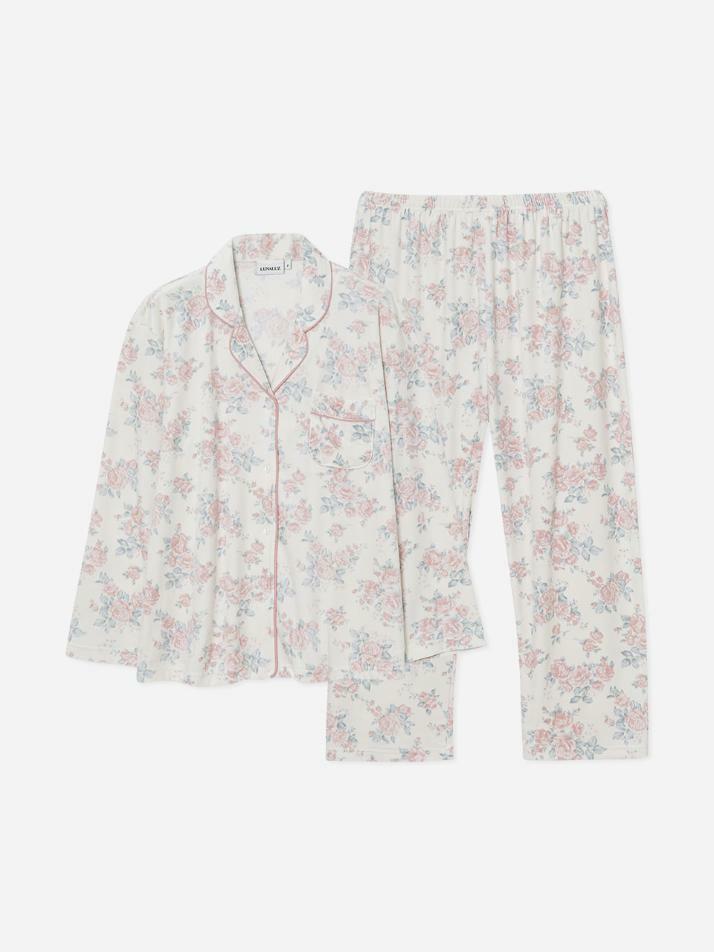 여성 에덴로즈 밍크스판 카라넥 긴소매 투피스 잠옷