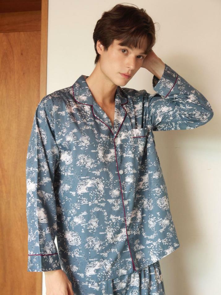 남성 샬롯 모달코튼 긴소매 카라넥 투피스 잠옷