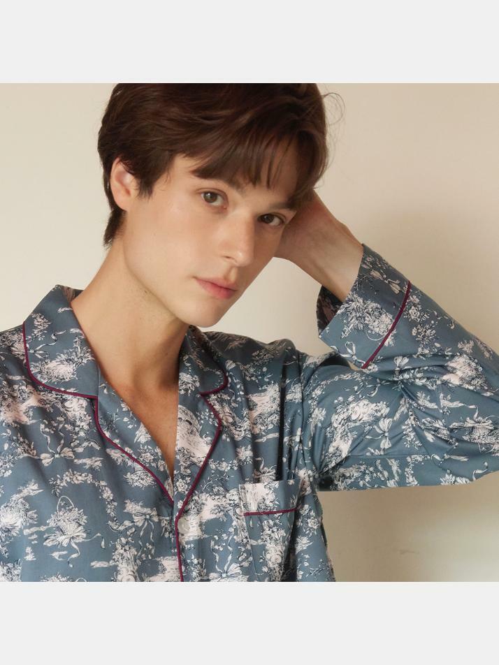 남성 샬롯 모달코튼 긴소매 카라넥 투피스 잠옷