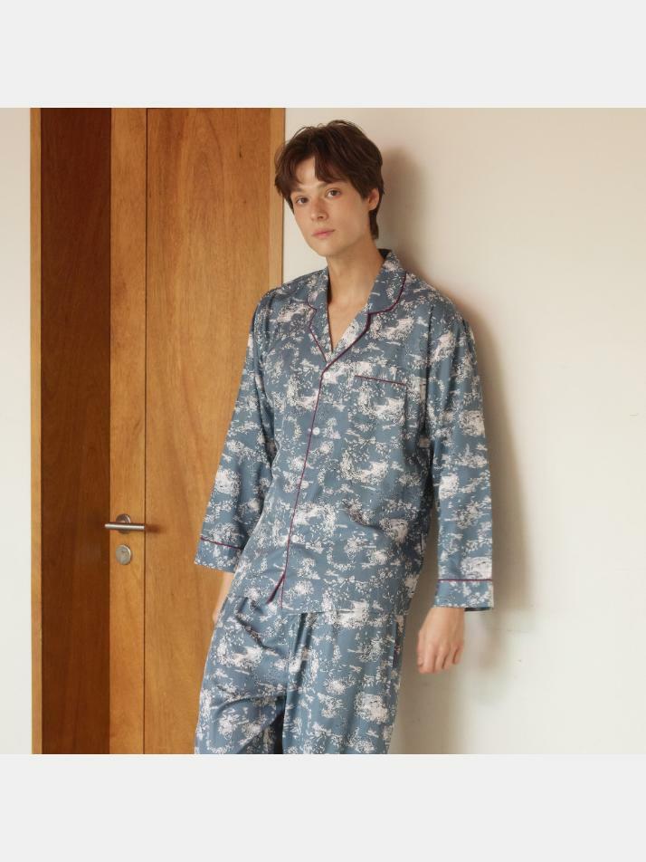 남성 샬롯 모달코튼 긴소매 카라넥 투피스 잠옷