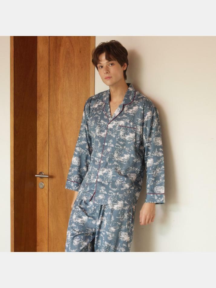 남성 샬롯 모달코튼 긴소매 카라넥 투피스 잠옷