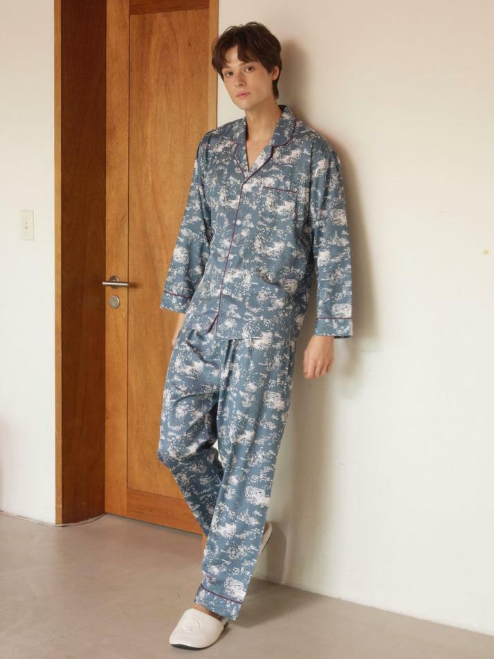 남성 샬롯 모달코튼 긴소매 카라넥 투피스 잠옷