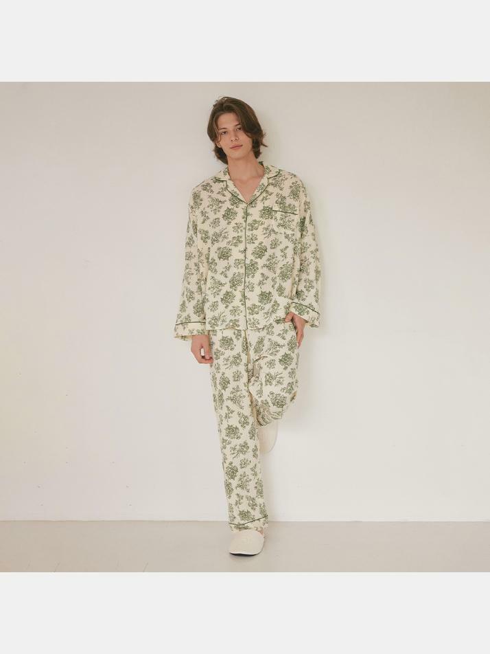 남성 미뉴엣 이중거즈면 긴소매 카라 투피스 잠옷