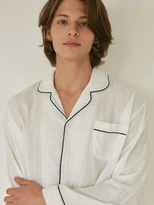 남성 클리앙 코튼혼방 긴소매 카라 투피스 잠옷