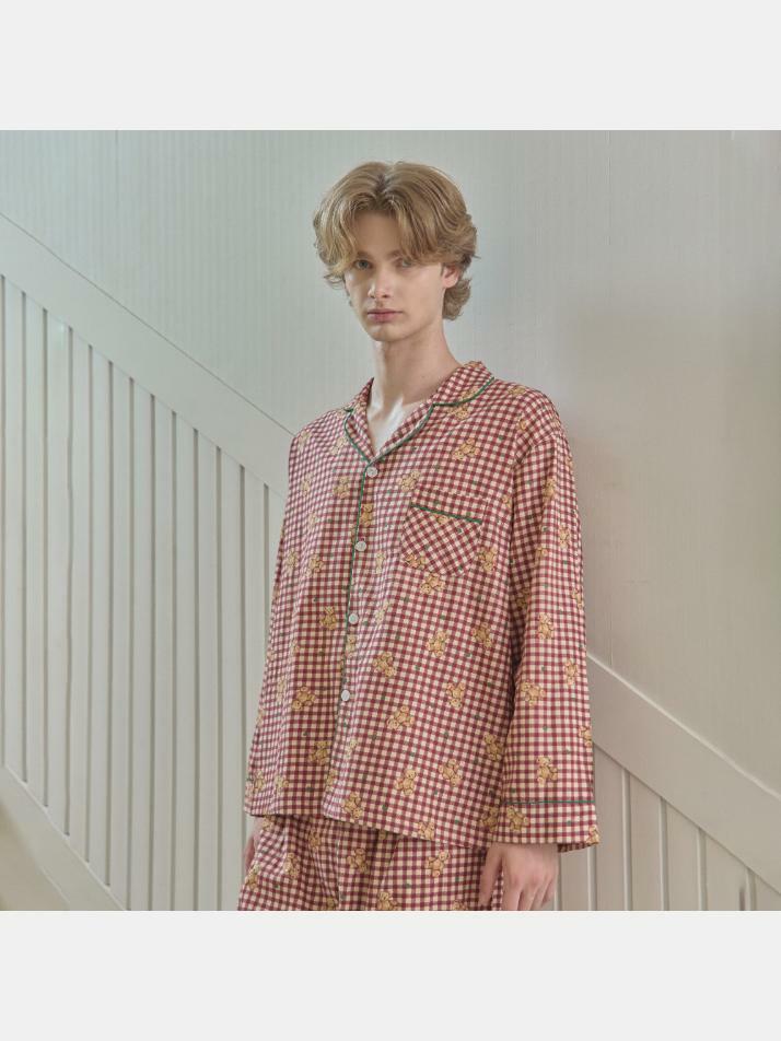 남성 스윗베어 긴소매 카라넥 투피스 잠옷