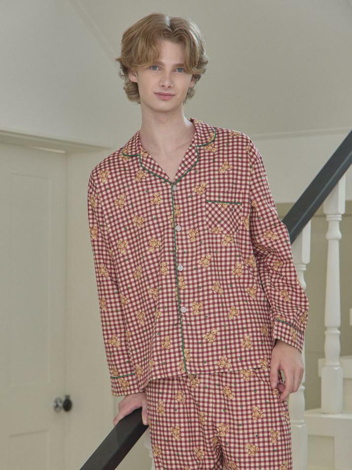 남성 스윗베어 긴소매 카라넥 투피스 잠옷