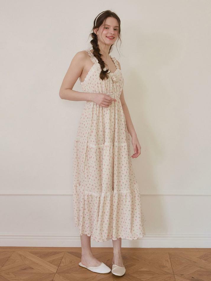 여성 비올렛로즈 원피스 가디건 홈웨어 세트