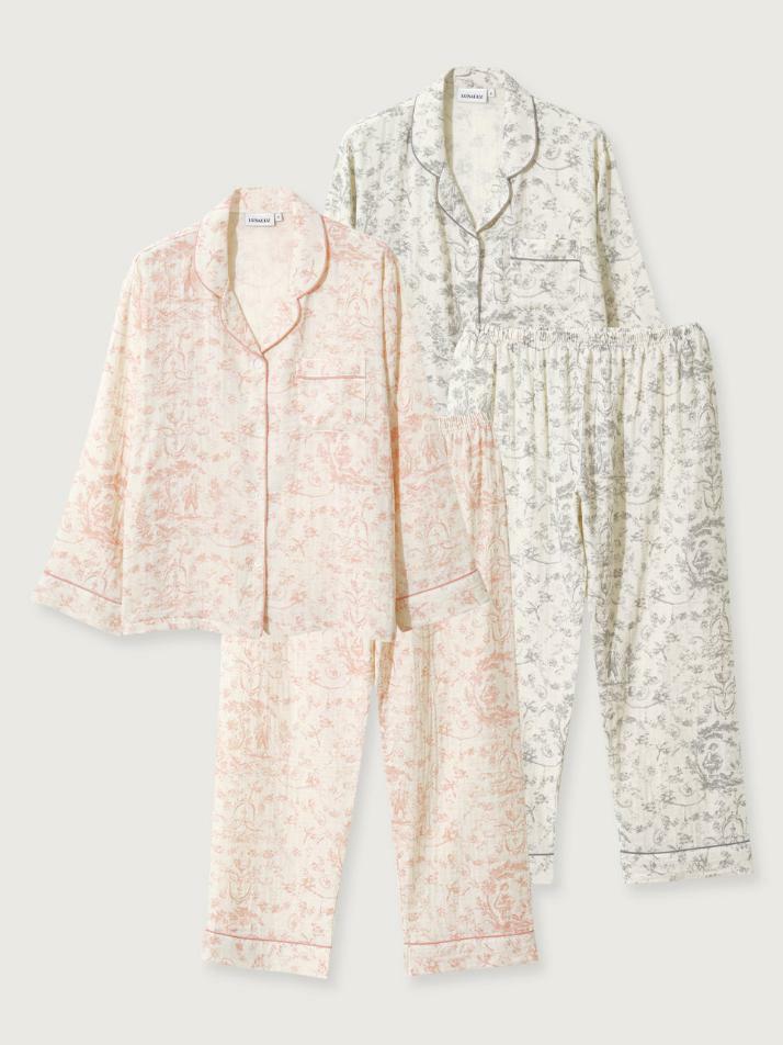 여성 로얄가든 코튼 긴소매 카라넥 투피스 잠옷(2C)