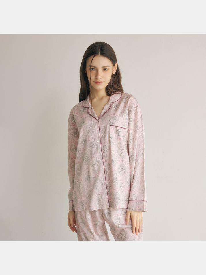 여성 프리베 모달코튼 긴소매 카라 투피스 잠옷