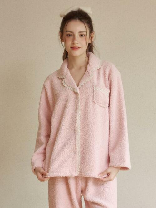 여성 조슈아 양털 긴소매 카라넥 투피스 잠옷(3C)