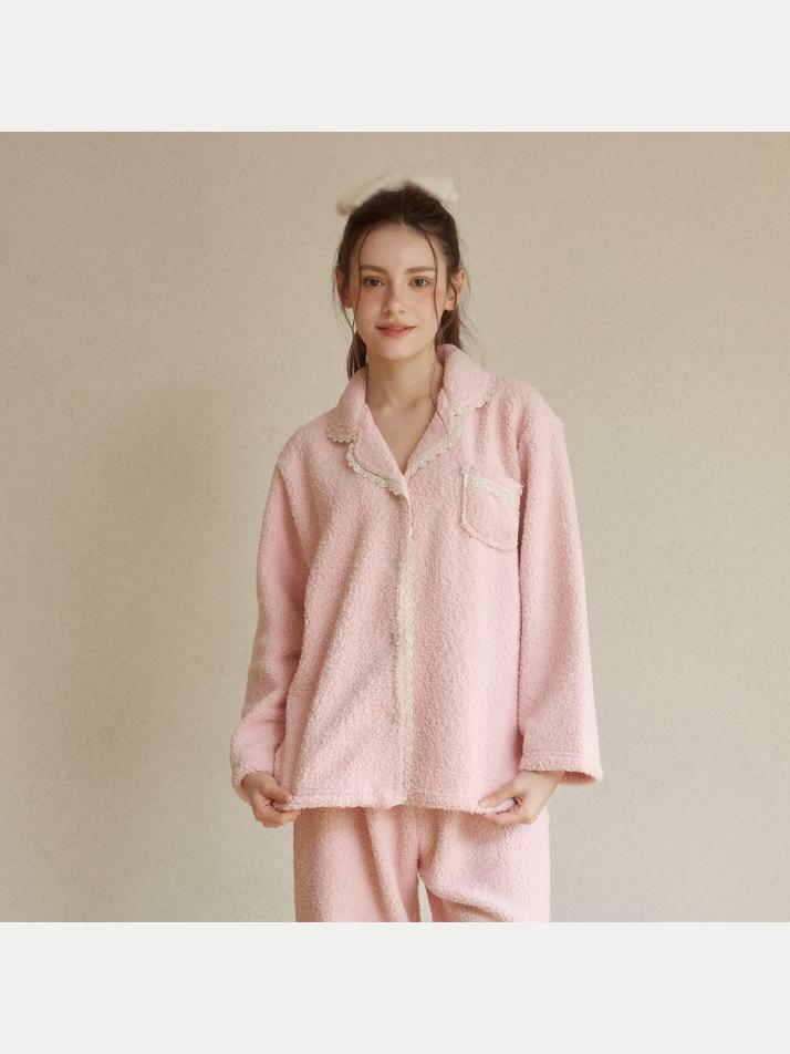 여성 조슈아 양털 긴소매 카라넥 투피스 잠옷(3C)