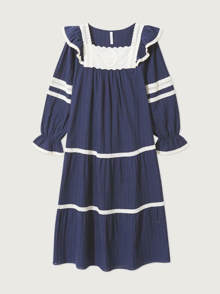 여성 엠마 코튼 스퀘어넥 긴소매 원피스 잠옷