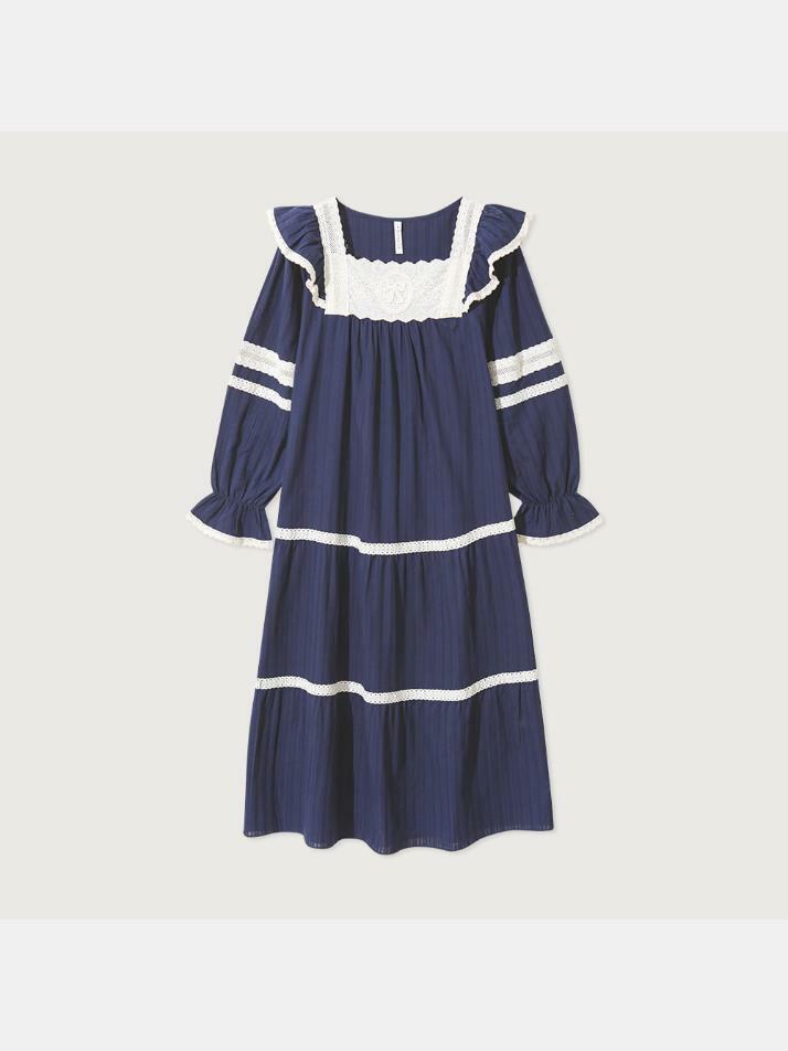 여성 엠마 코튼 스퀘어넥 긴소매 원피스 잠옷