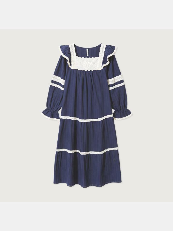 여성 엠마 코튼 스퀘어넥 긴소매 원피스 잠옷