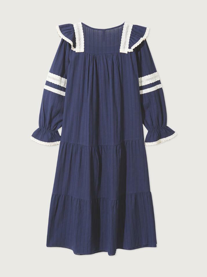 여성 엠마 코튼 스퀘어넥 긴소매 원피스 잠옷