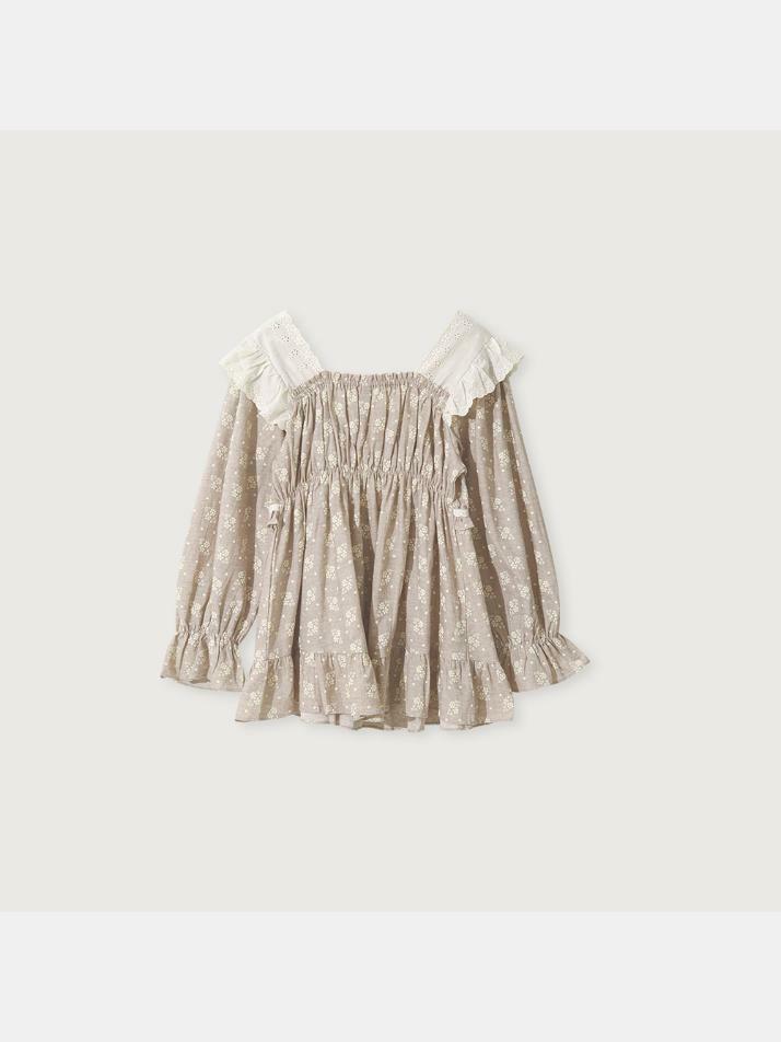 여성 브리슈 코튼 긴소매 스퀘어넥 투피스 잠옷