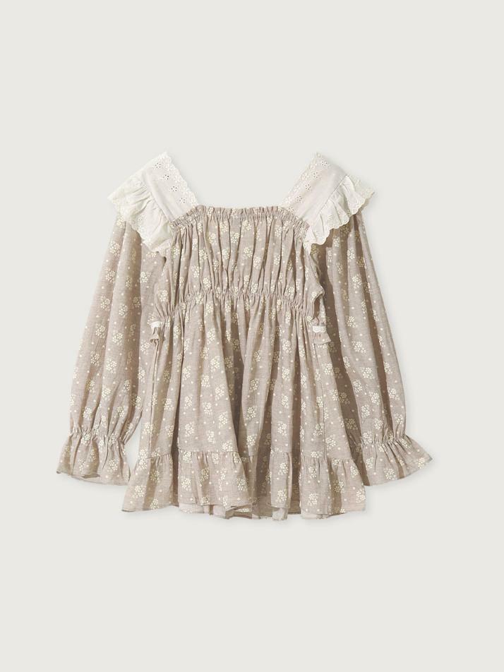 여성 브리슈 코튼 긴소매 스퀘어넥 투피스 잠옷