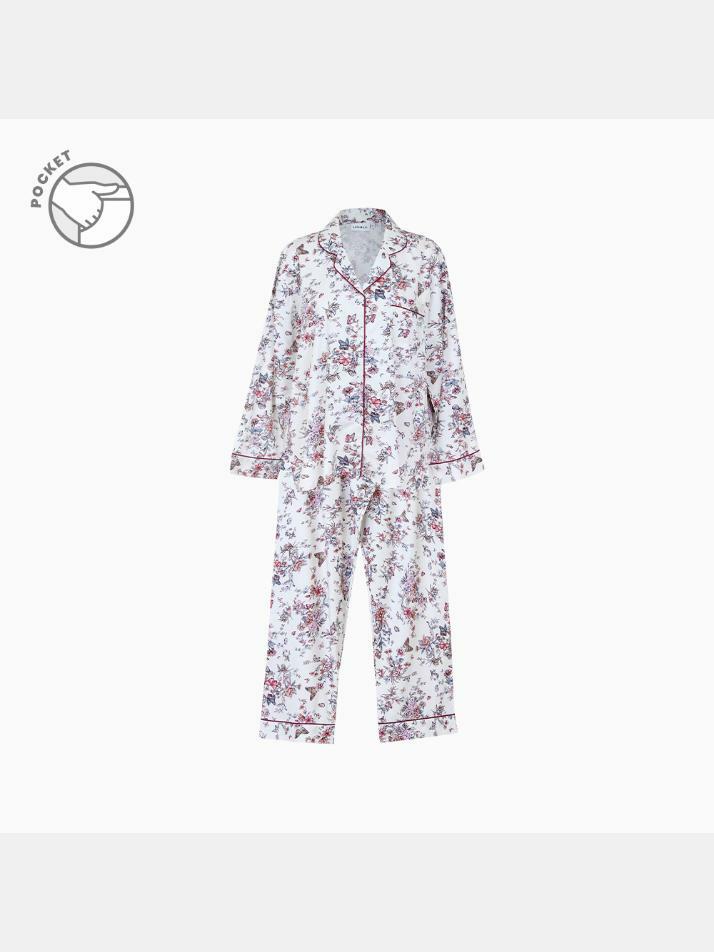 여성 쟈르뎅 모달코튼 긴소매 카라 투피스 잠옷