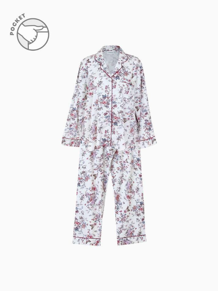 여성 쟈르뎅 모달코튼 긴소매 카라 투피스 잠옷