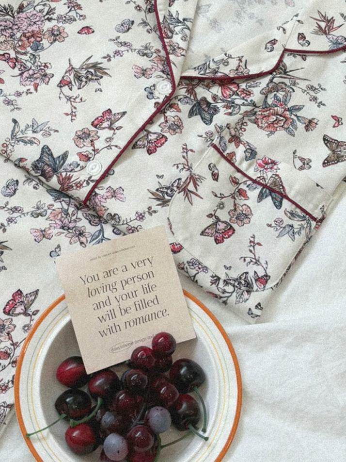 여성 쟈르뎅 모달코튼 긴소매 카라 투피스 잠옷