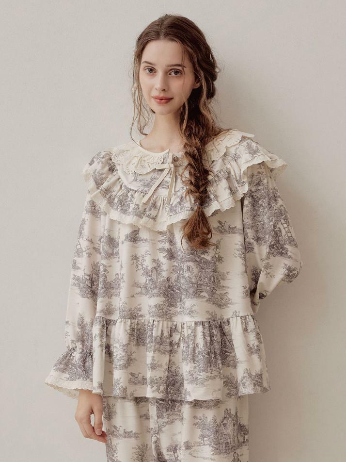 여성 베로나 스판 라운드넥 긴소매 투피스 잠옷