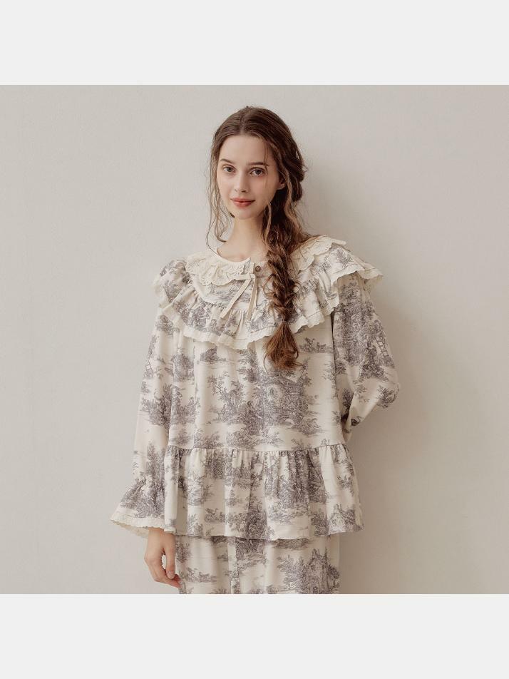 여성 베로나 스판 라운드넥 긴소매 투피스 잠옷