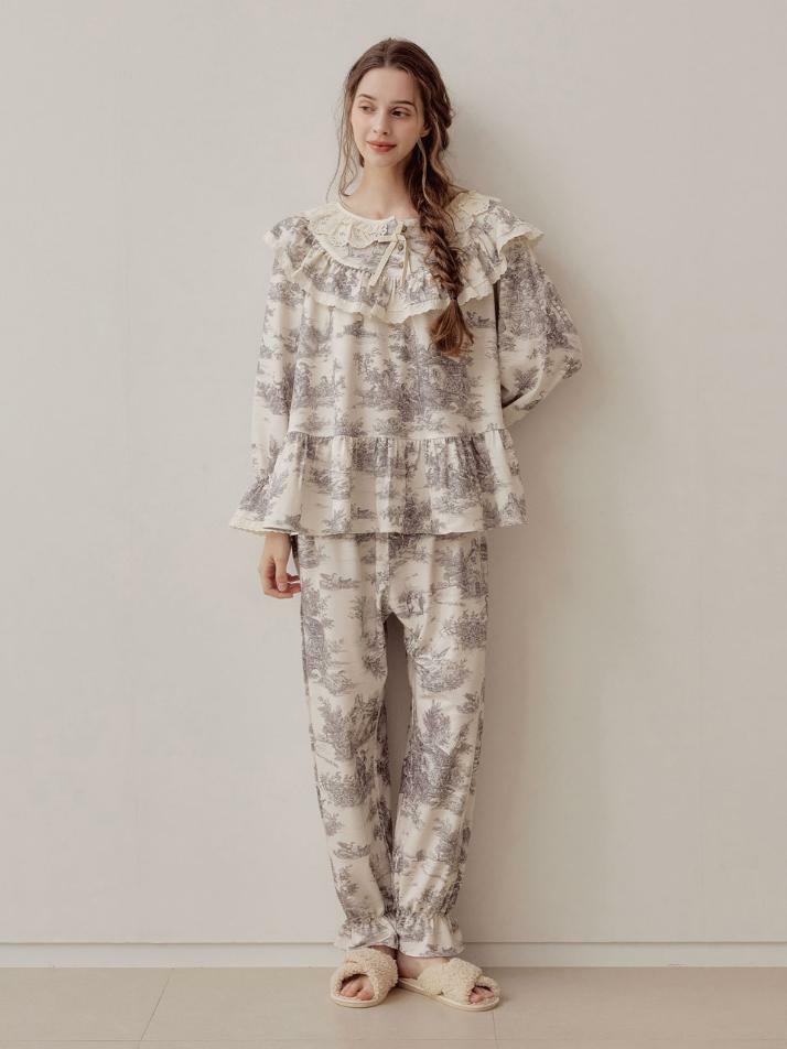 여성 베로나 스판 라운드넥 긴소매 투피스 잠옷