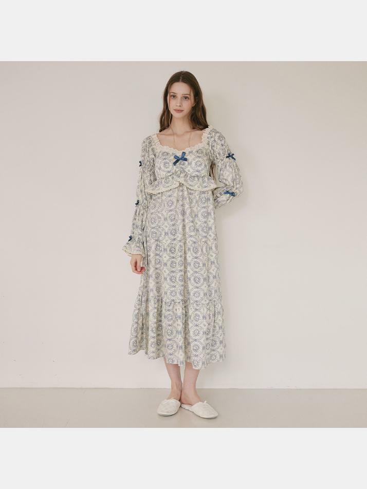 여성 쏠레유 모달코튼 브라캡내장 긴소매 원피스 잠옷