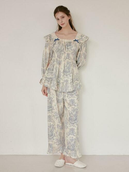 여성 베르사유 모달코튼 긴소매 스퀘어넥 투피스 잠옷(2C)