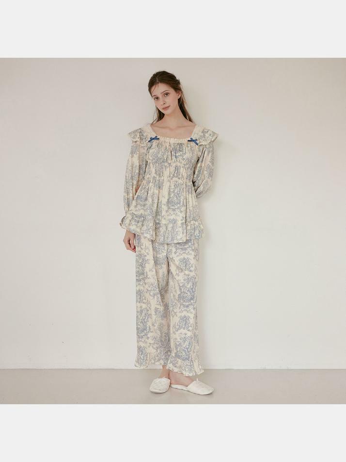 여성 베르사유 모달코튼 긴소매 스퀘어넥 투피스 잠옷(2C)