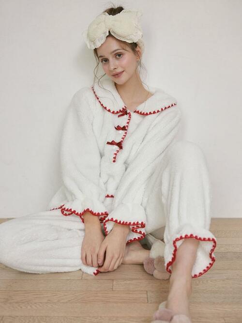 여성 포그니 보아극세사 긴소매 투피스 수면 잠옷