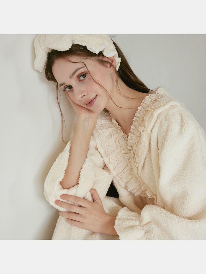 여성 브리시 양털 긴소매 원피스 수면잠옷