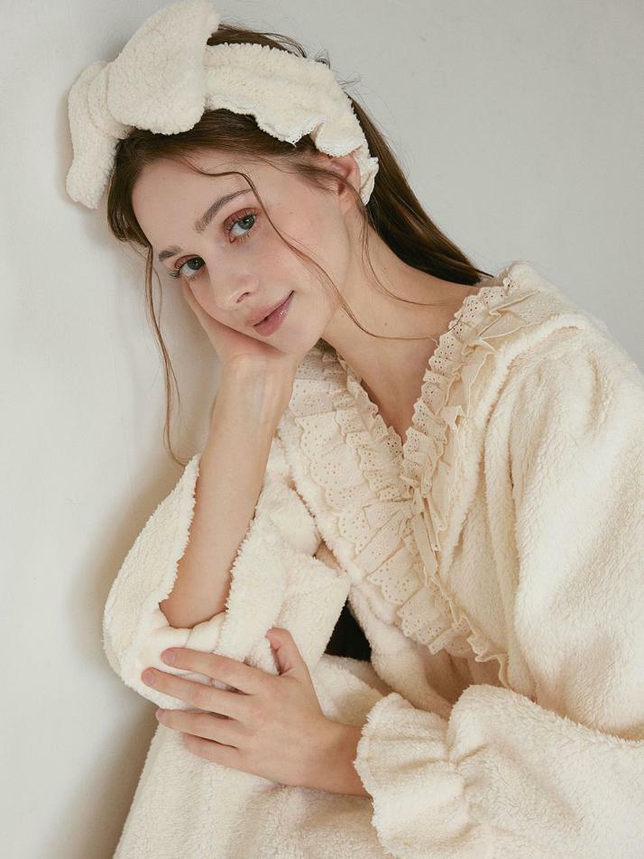 여성 브리시 양털 긴소매 원피스 수면잠옷