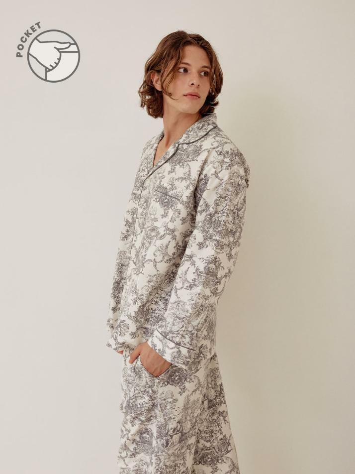 남성 팰리스 레이온코튼 긴소매 카라 투피스 잠옷