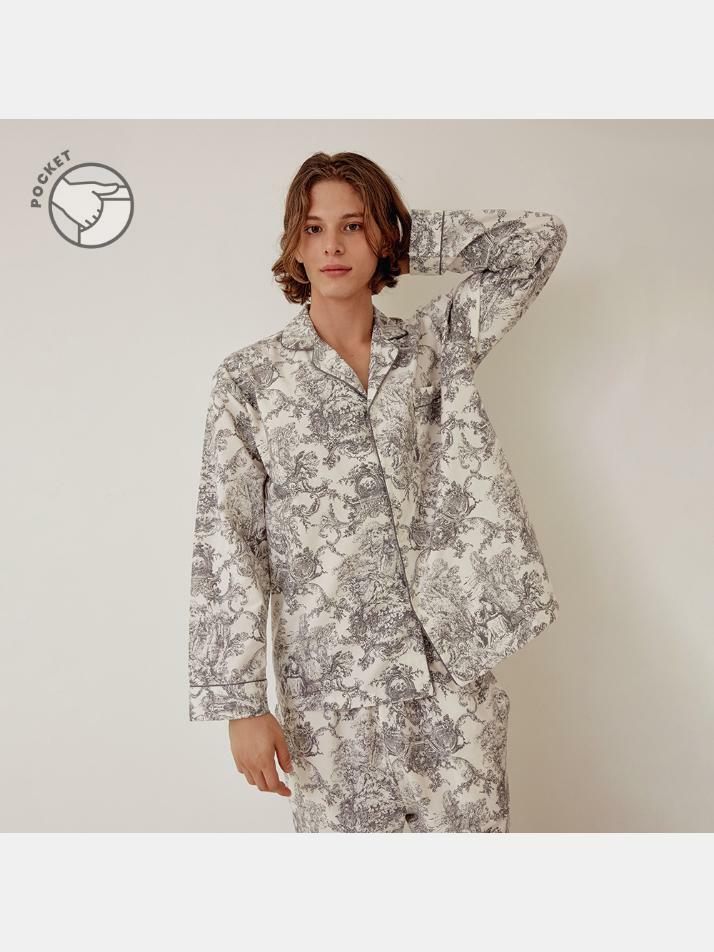 남성 팰리스 레이온코튼 긴소매 카라 투피스 잠옷