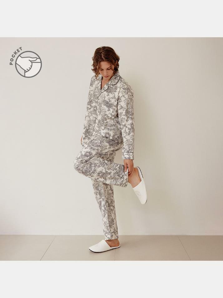 남성 팰리스 레이온코튼 긴소매 카라 투피스 잠옷