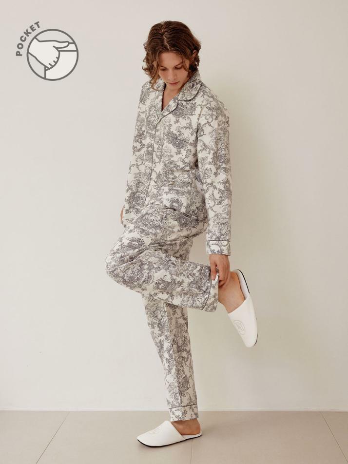 남성 팰리스 레이온코튼 긴소매 카라 투피스 잠옷