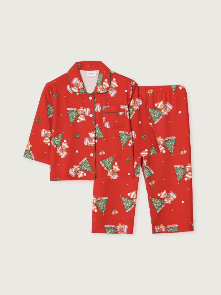 여아동 크리스마스베어 스판 긴소매 카라 투피스 잠옷