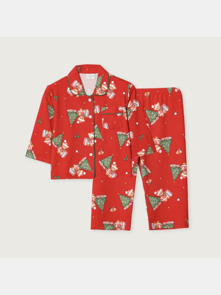 여아동 크리스마스베어 스판 긴소매 카라 투피스 잠옷