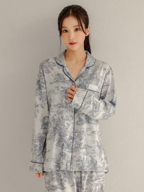 여성 디에르 모달코튼 긴소매 기본카라 잠옷(2C)